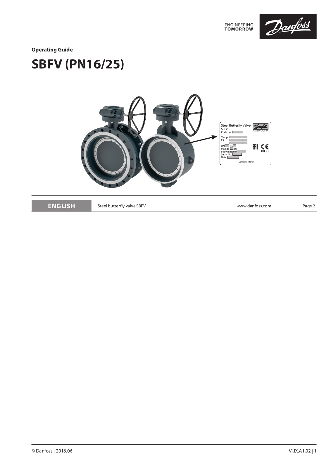 Danfoss SBFV Operating guide