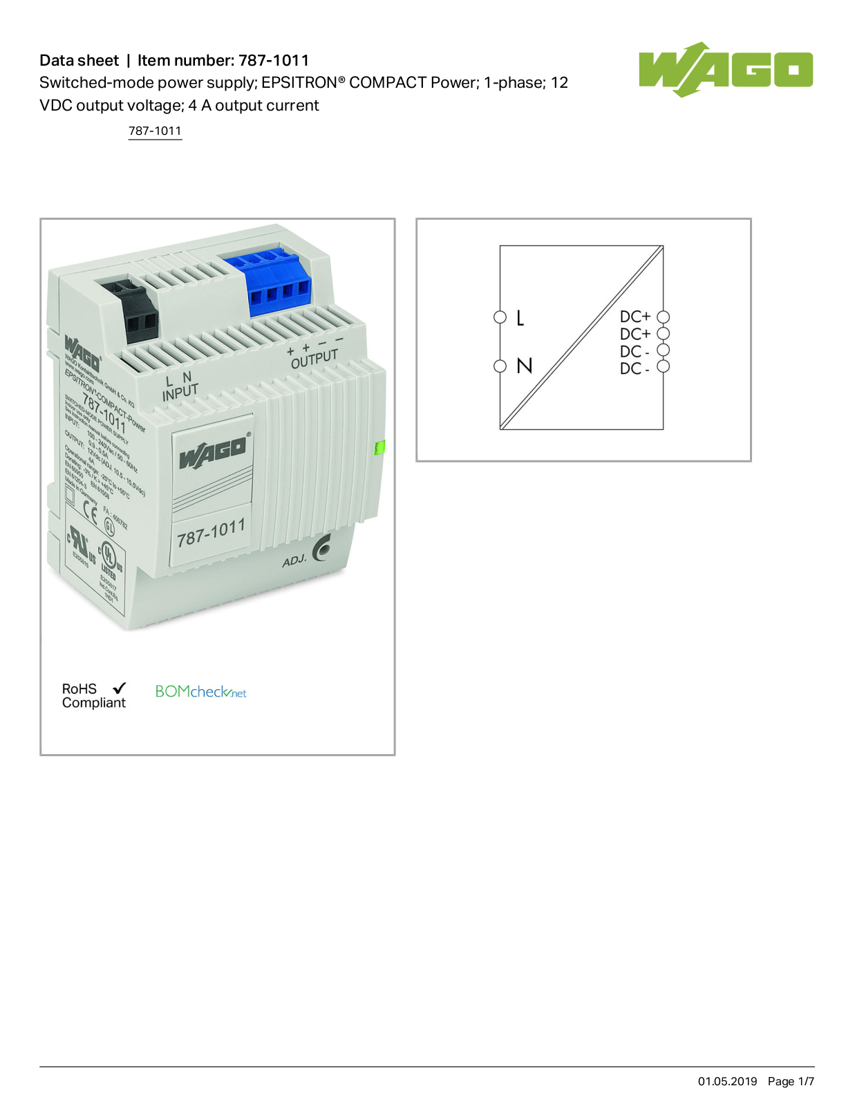 Wago 787-1011 Data Sheet