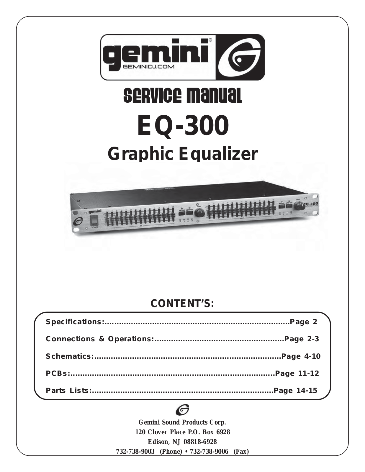 Gemini Sound EQ-300 Service manual