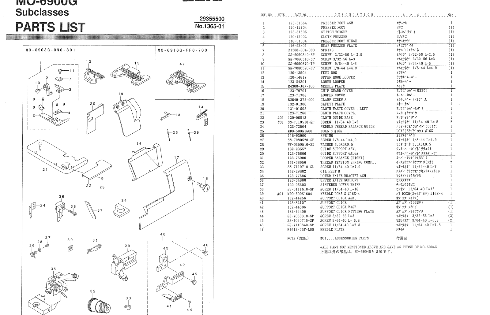 Juki MO-6900G Parts List