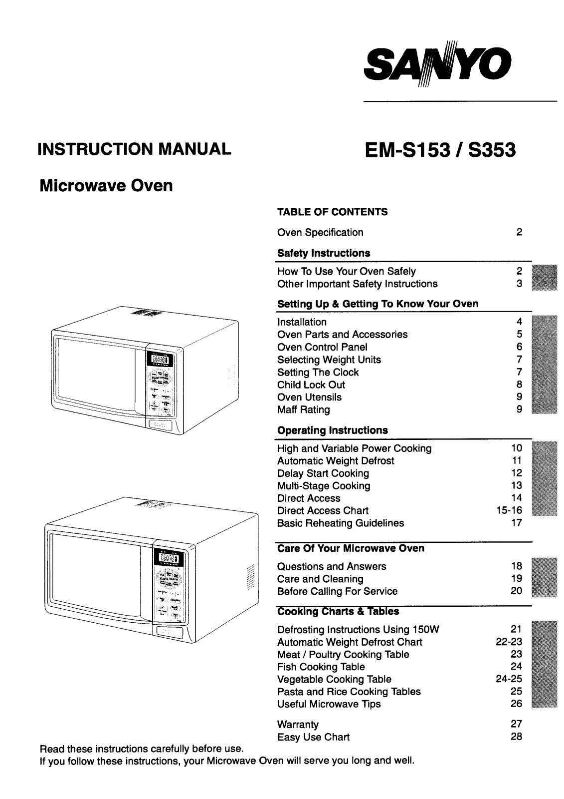 Sanyo EM-S353, EM-S153 Instruction Manual