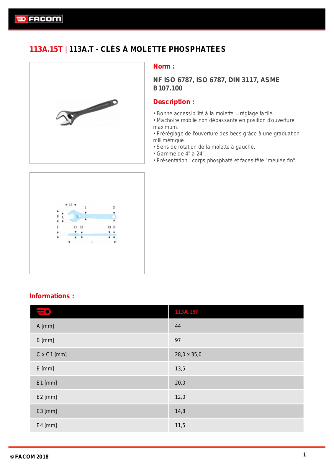 Facom 113A.15T Specification - ManualMachine.com