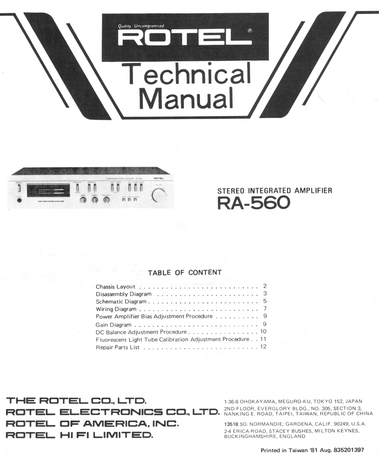 Rotel RA-560 Service manual