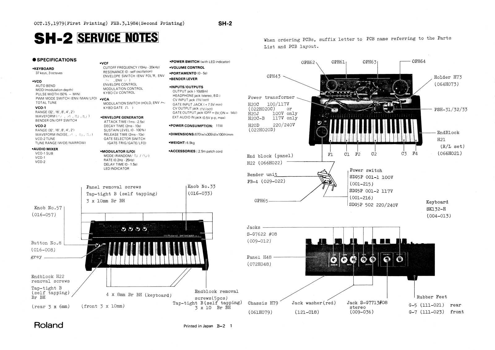 Roland Corporation SH-2 Service Manual