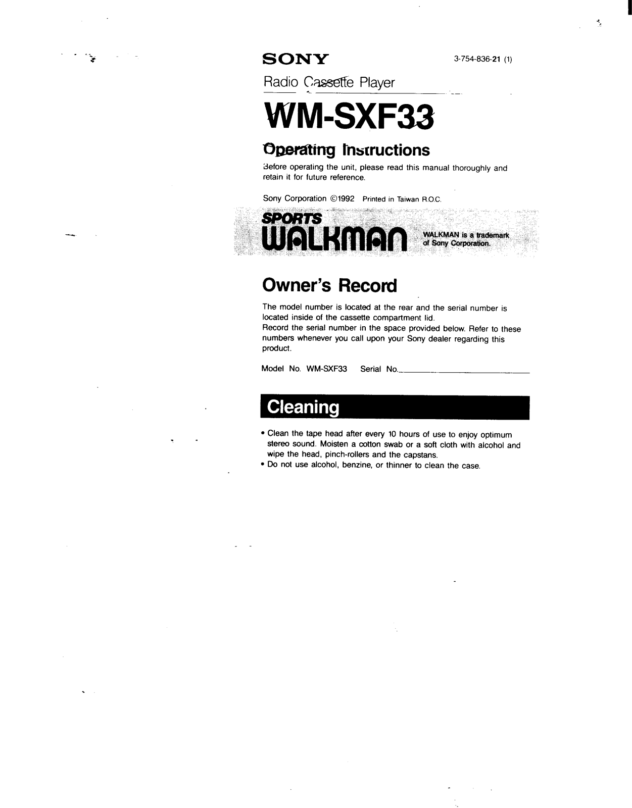 Sony WM-SXF33 User Manual