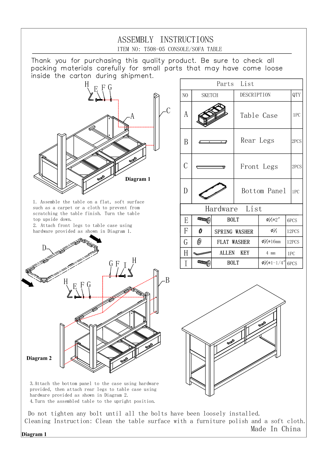 Progressive Furniture T50805 Assembly Guide