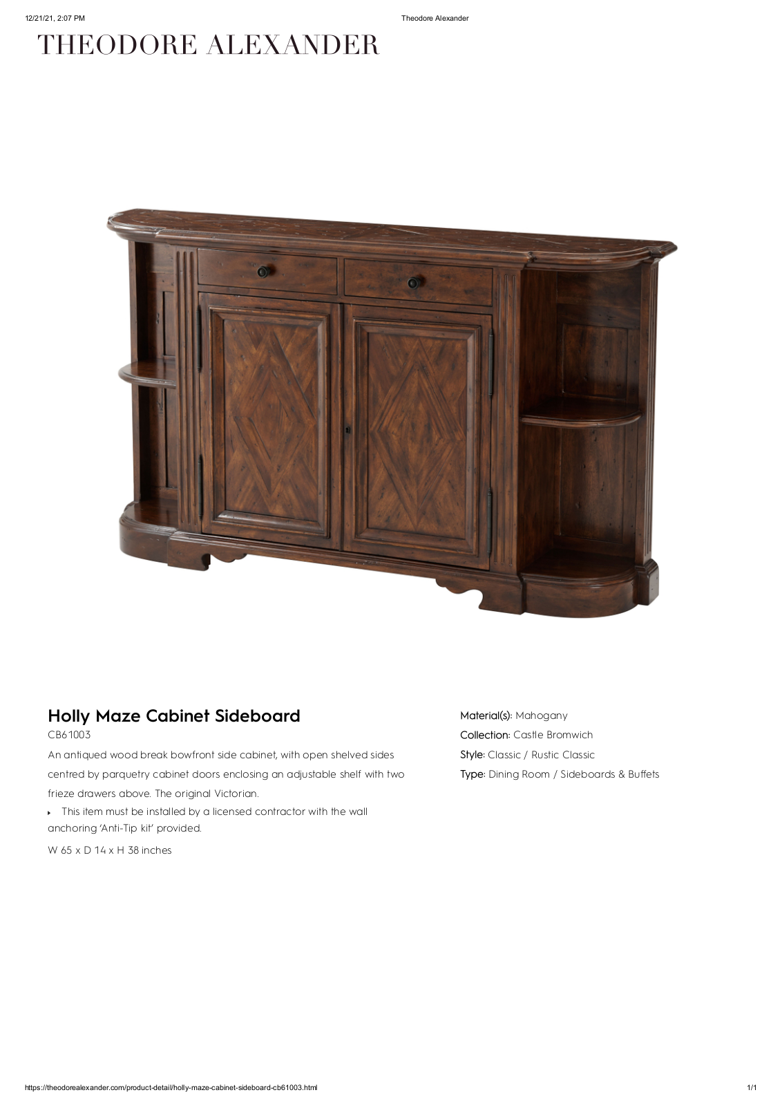 Theodore Alexander FPLJ1113 Specifications - ManualMachine.com