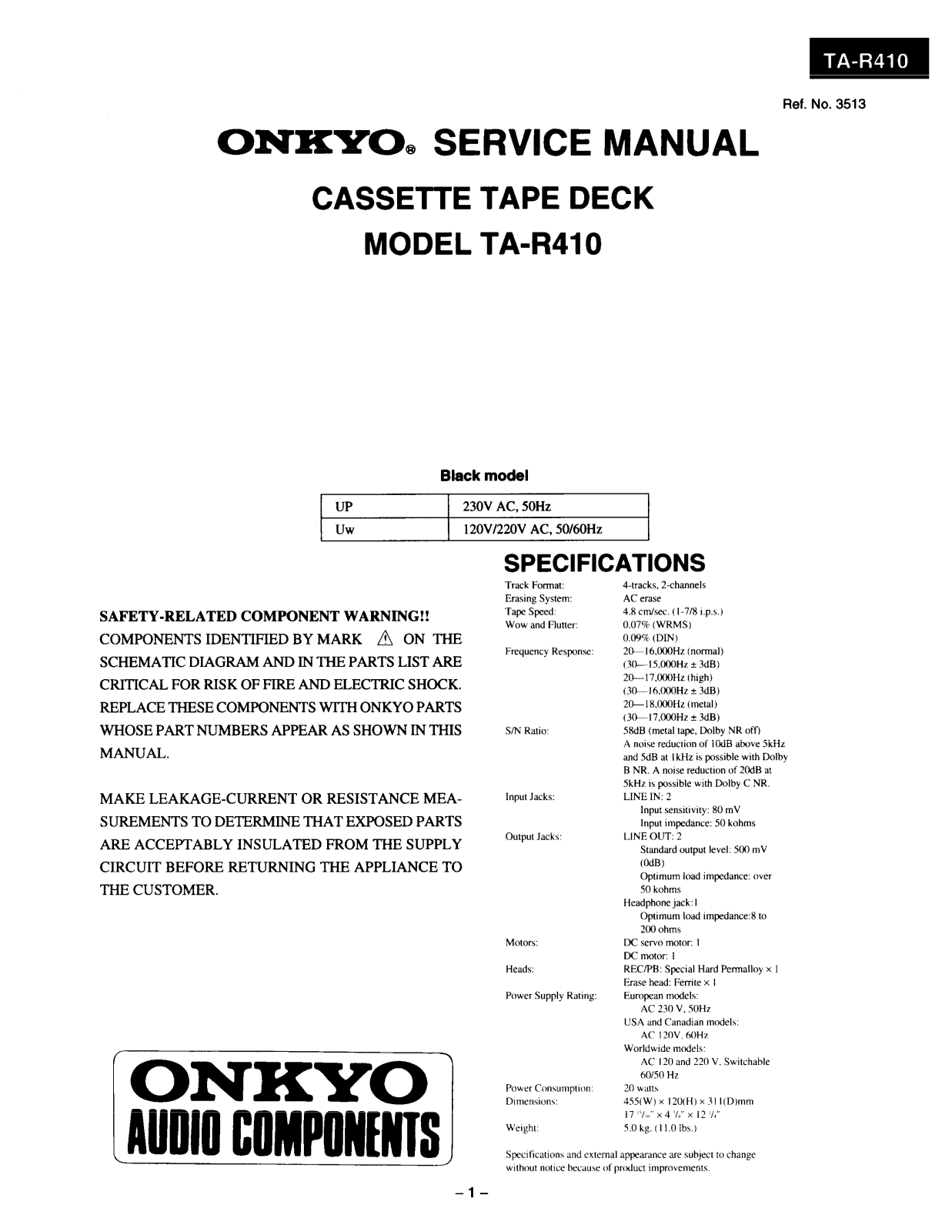 Onkyo TAR-410 Service manual