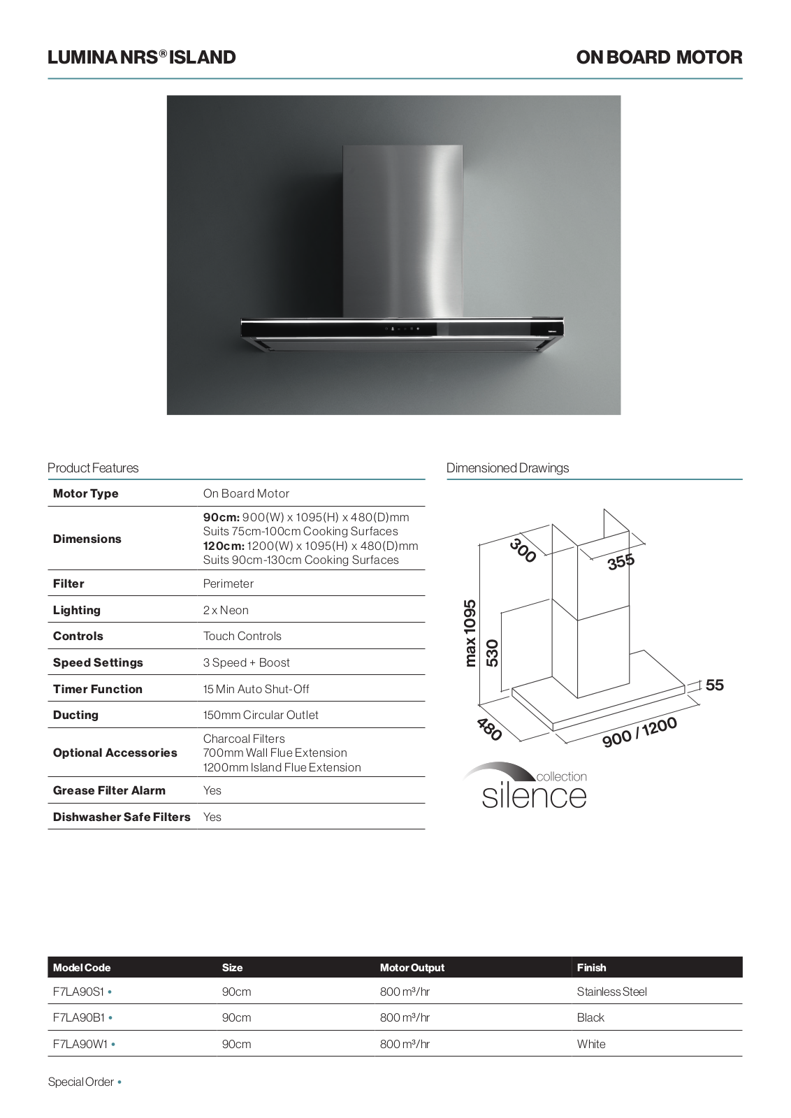 Falmec F7LA90S1 Specifications Sheet