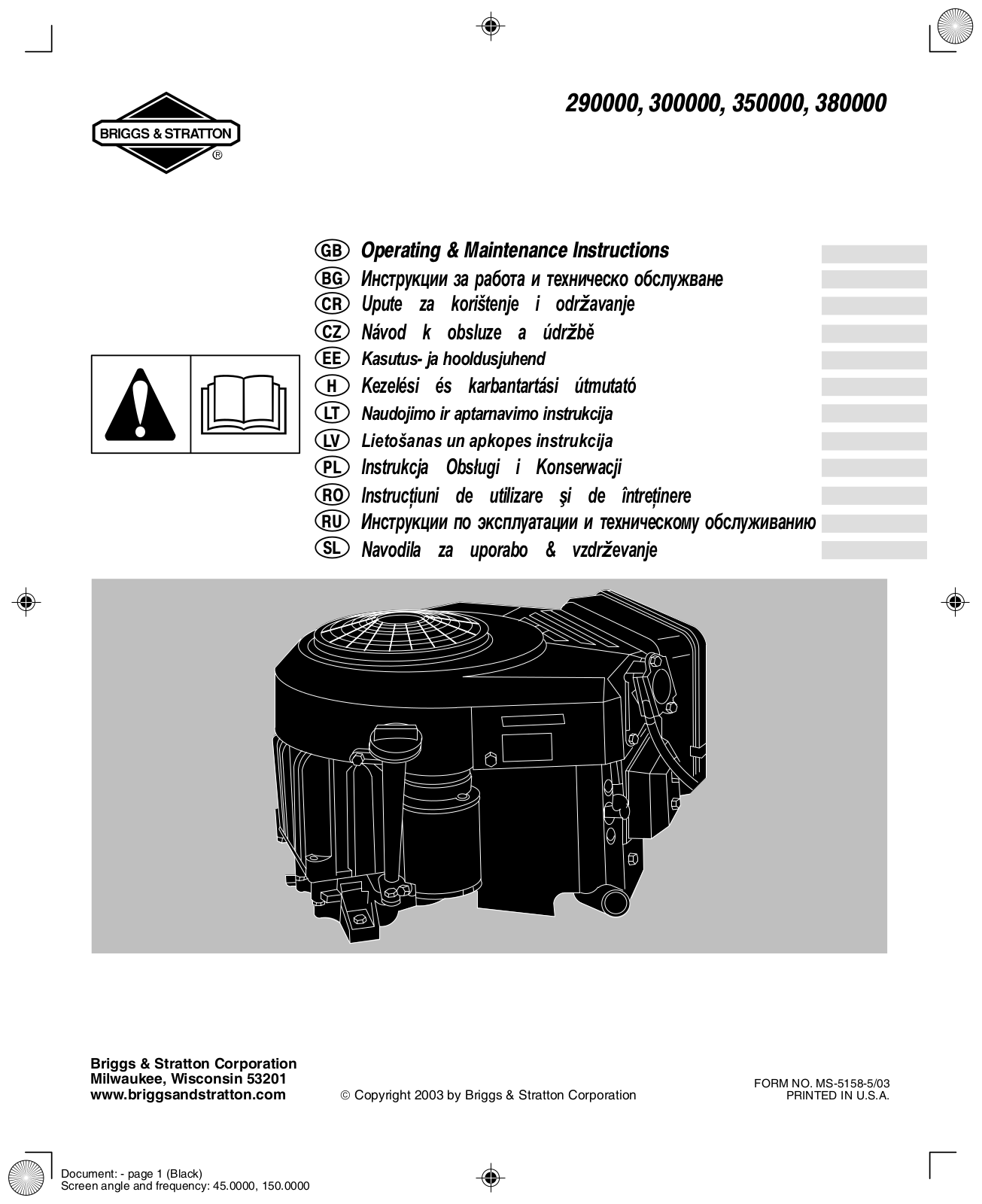 Briggs & Stratton MS-5158-5-03 User Manual