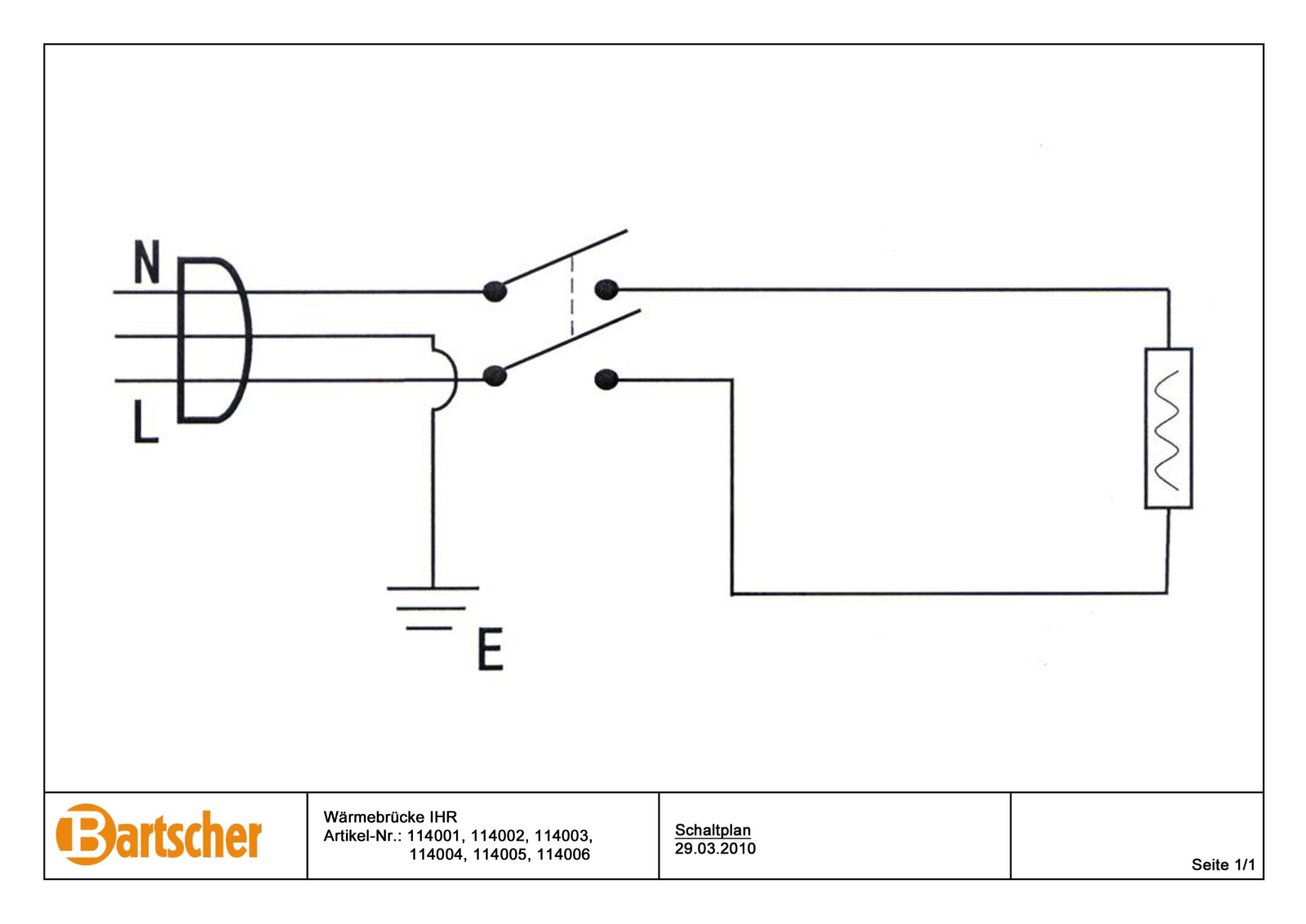 Bartscher 114001, 114002, 114003, 114004, 114005 Electrical schematic