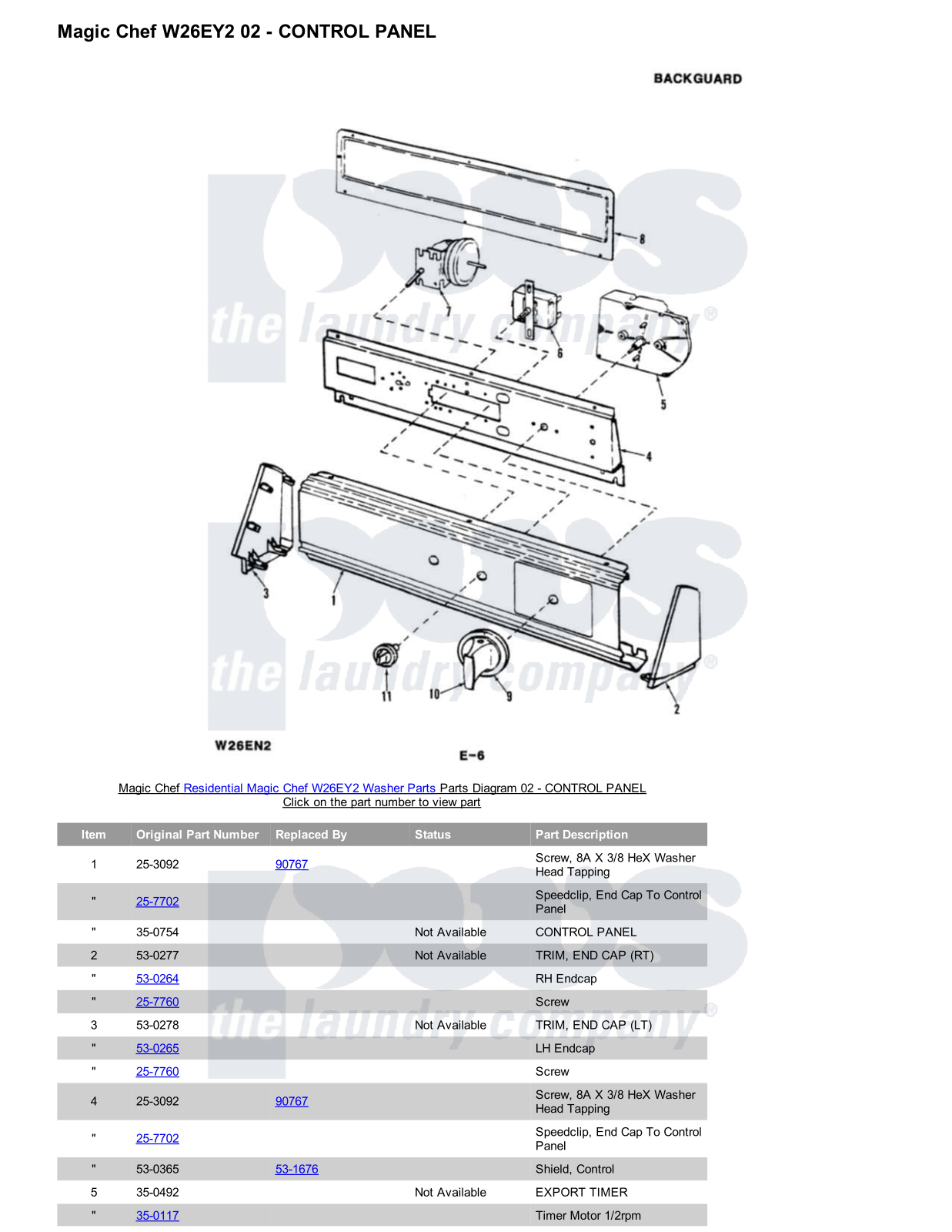 Magic Chef W26EY2 Parts Diagram