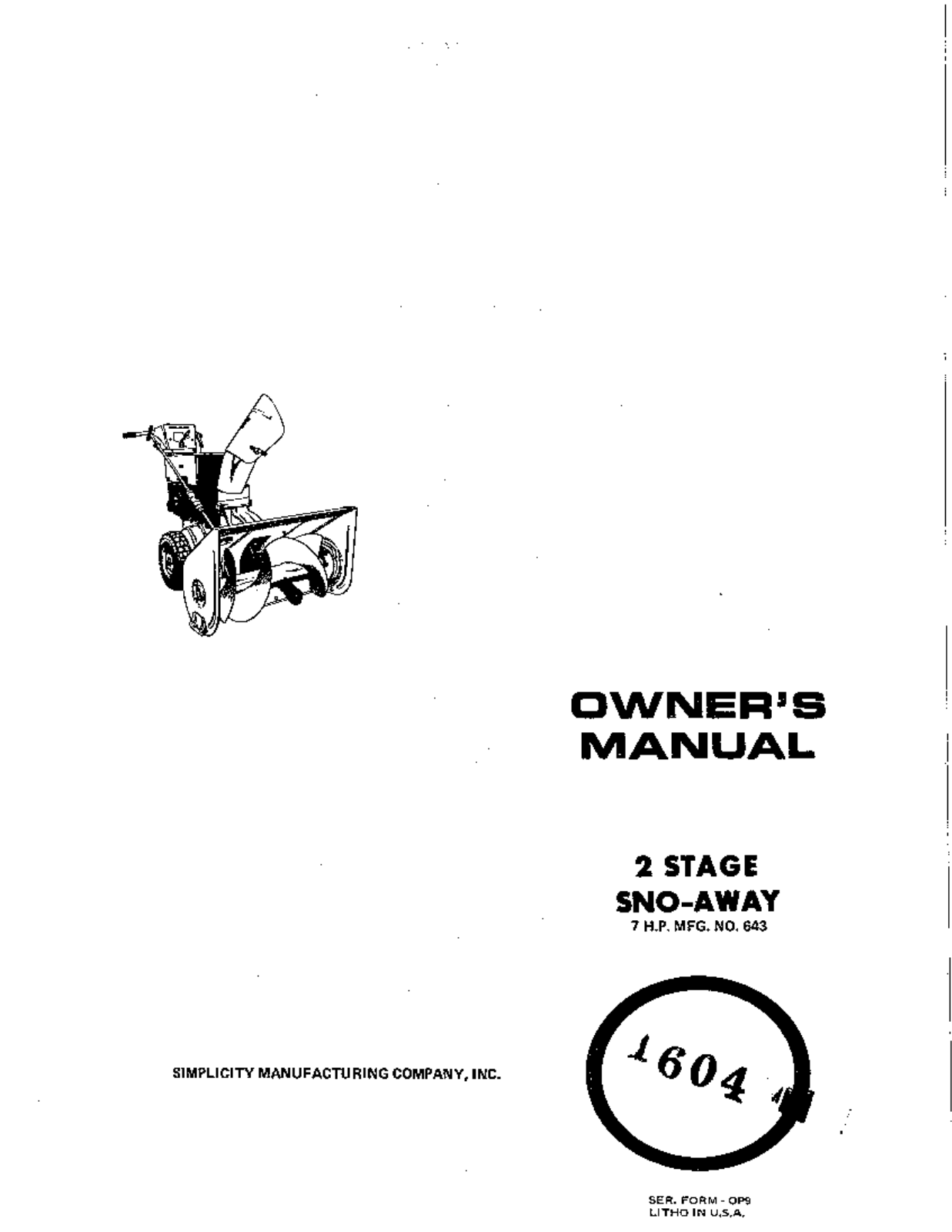 Simplicity 843, 1604 User Manual