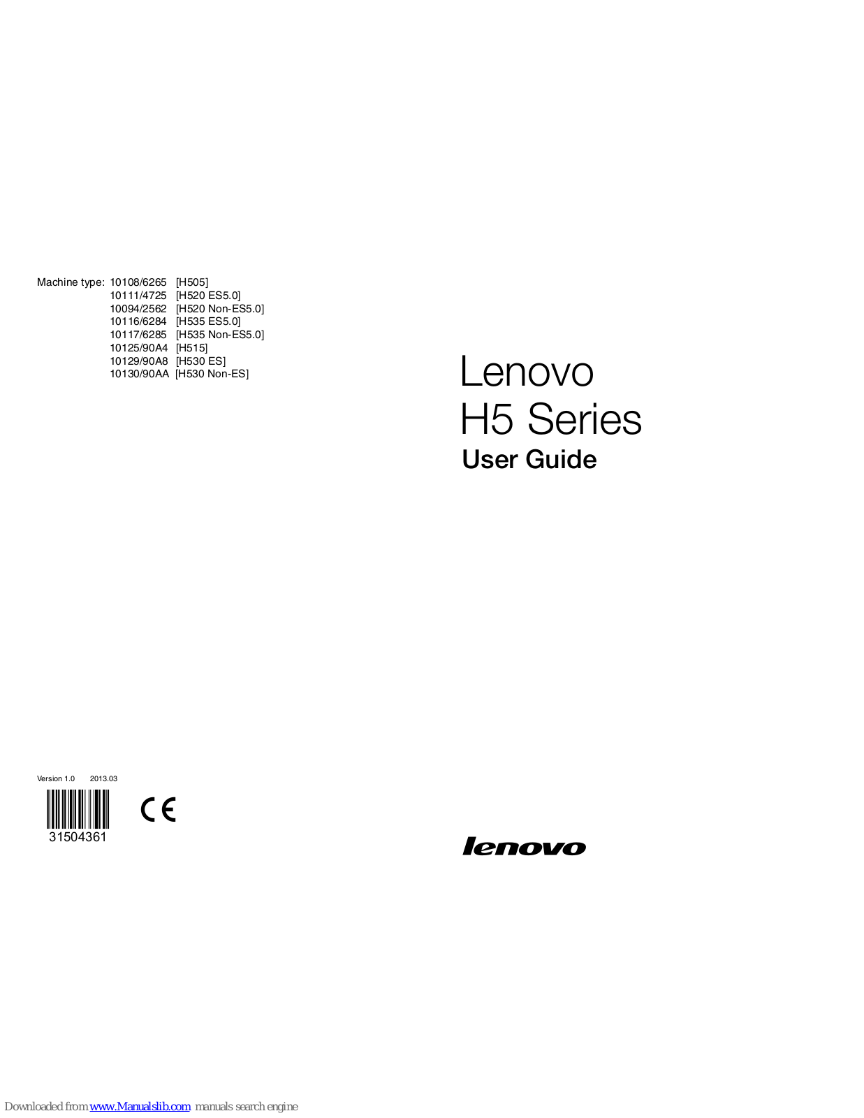 Lenovo H5 Series, H505, H515, H520 ES5.0, H520 Non-ES5.0 User Manual