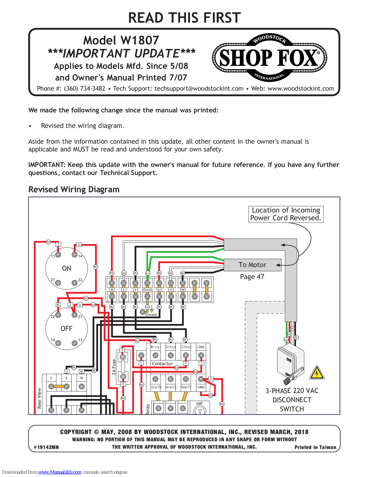 Shop fox W1807 Owner's Manual