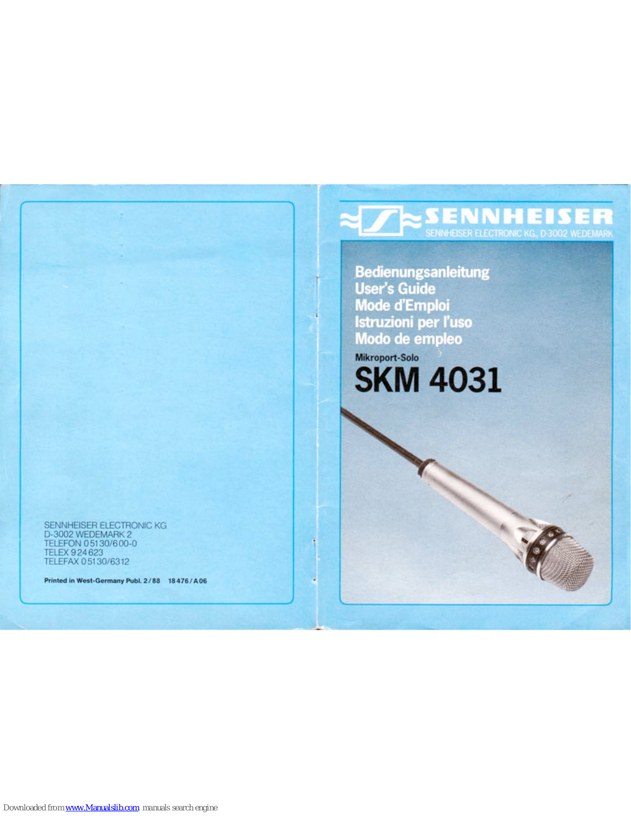 Sennheiser SKM 4031 R, SKM 4031-1, SKM 4031-1 R, SKM 4031-6, SKM 4031-7 User Manual