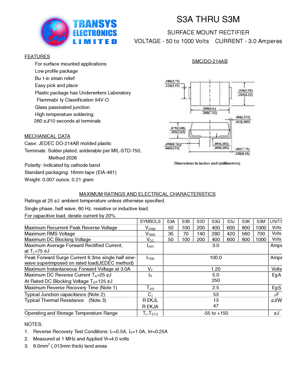 TEL S3B, S3A, S3D, S3J, S3G Datasheet