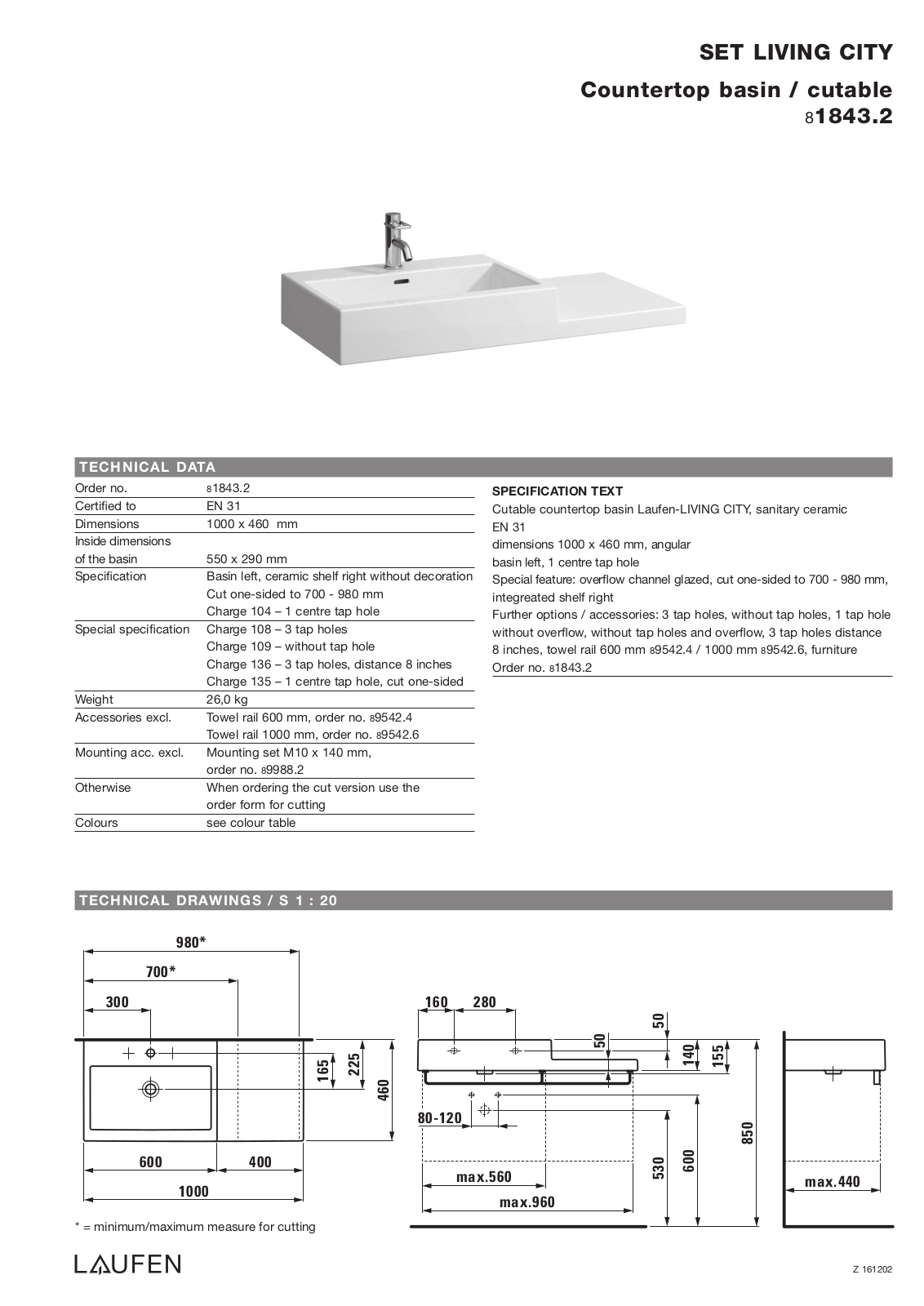 Laufen 8.1843.2 Datasheet