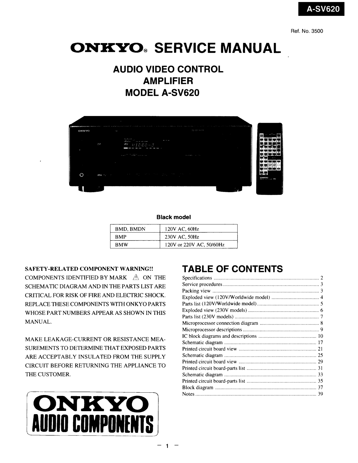 Onkyo ASV-620 Service manual