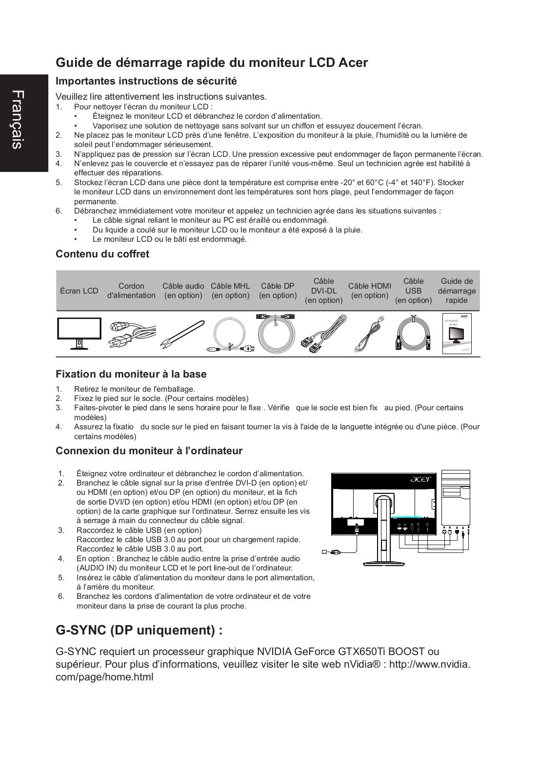 Acer XF270HU QUICK START GUIDE