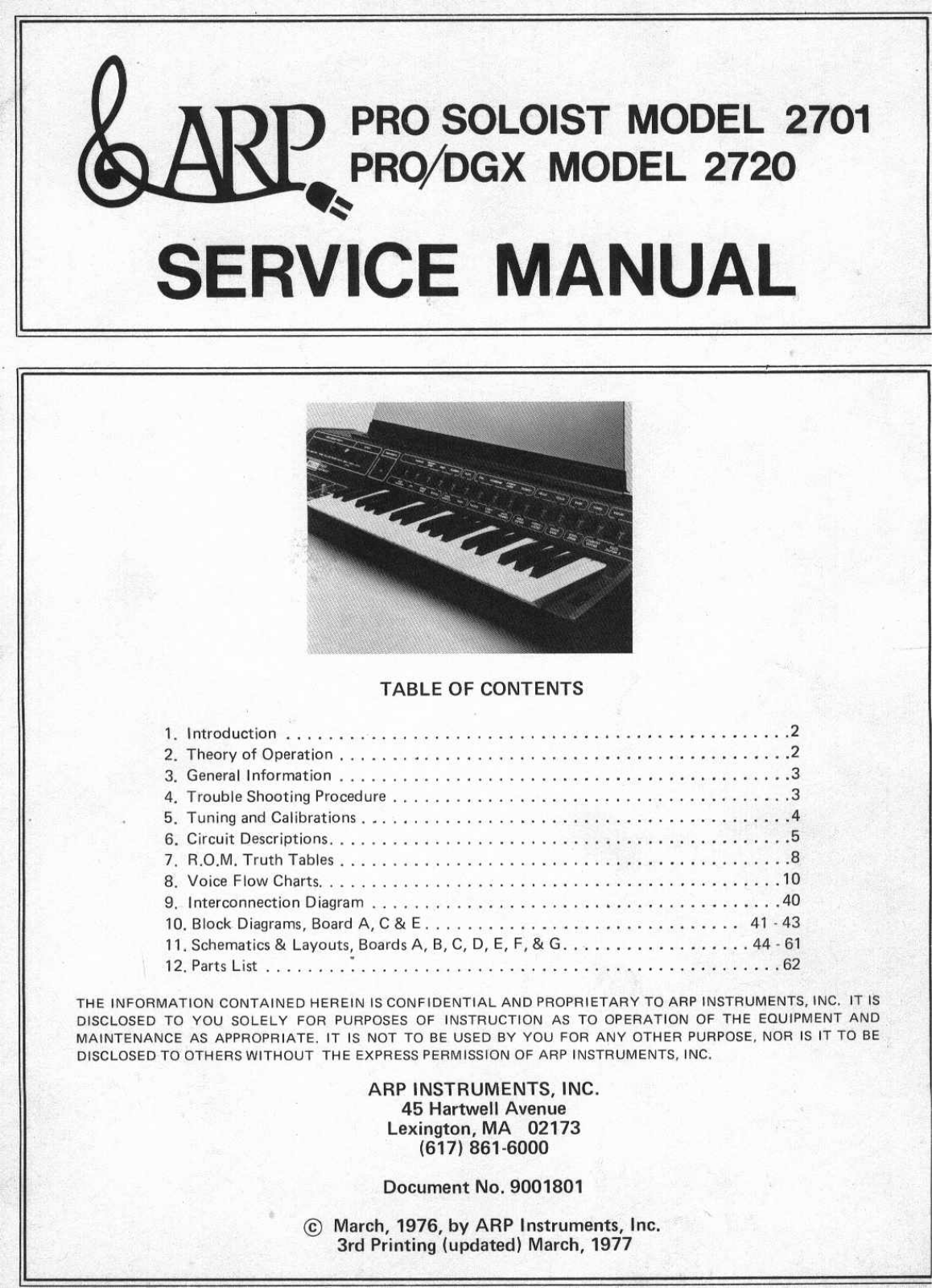 ARP Instruments Pro Soloist 2701, Pro DGX 2720 Service Manual