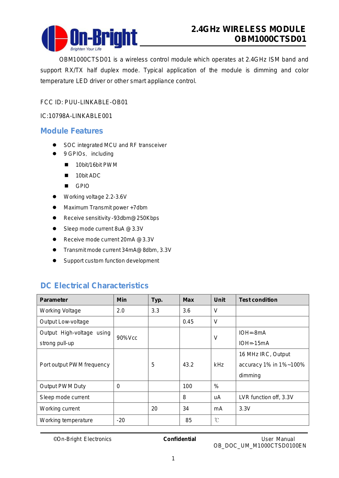 GE Lighting LINKABLE OB01 User Manual