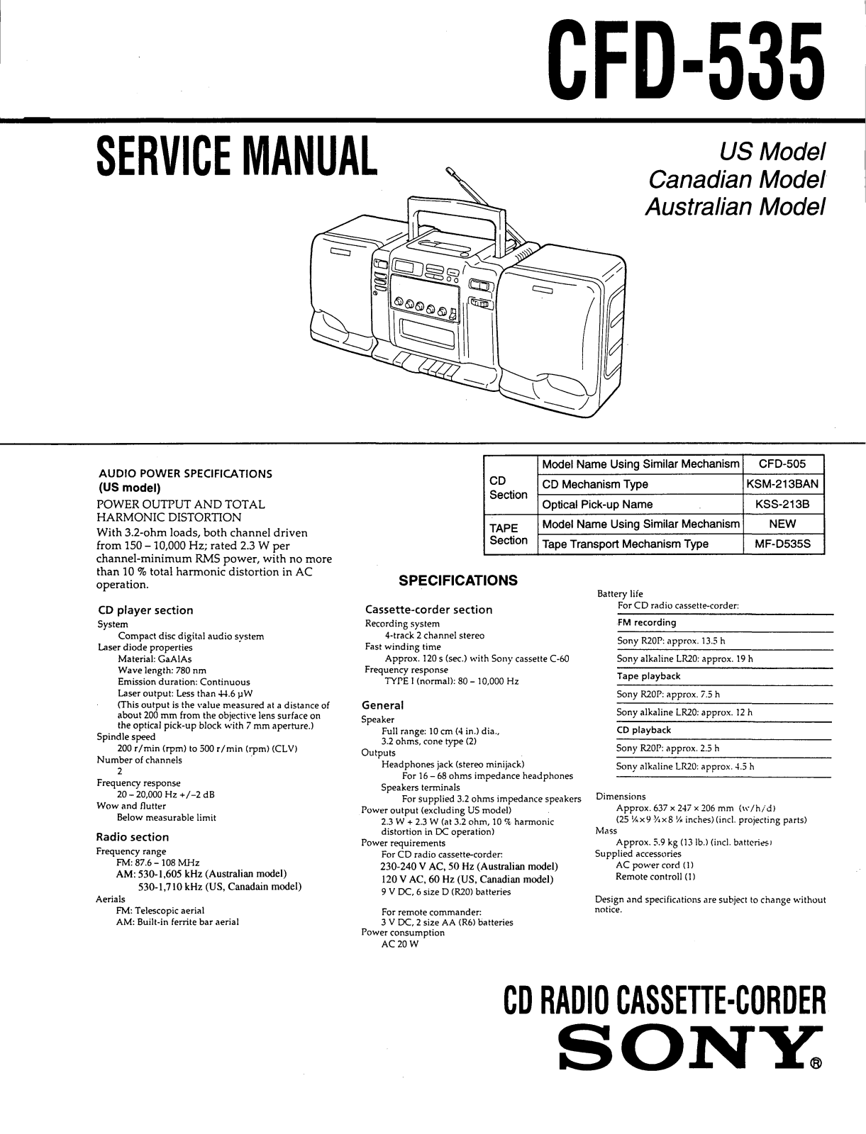 Sony CFD-535 Service manual