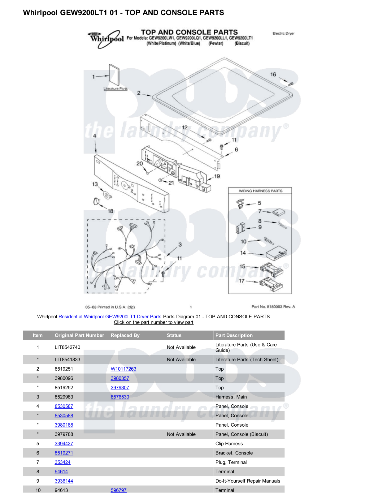 Whirlpool GEW9200LT1 Parts Diagram