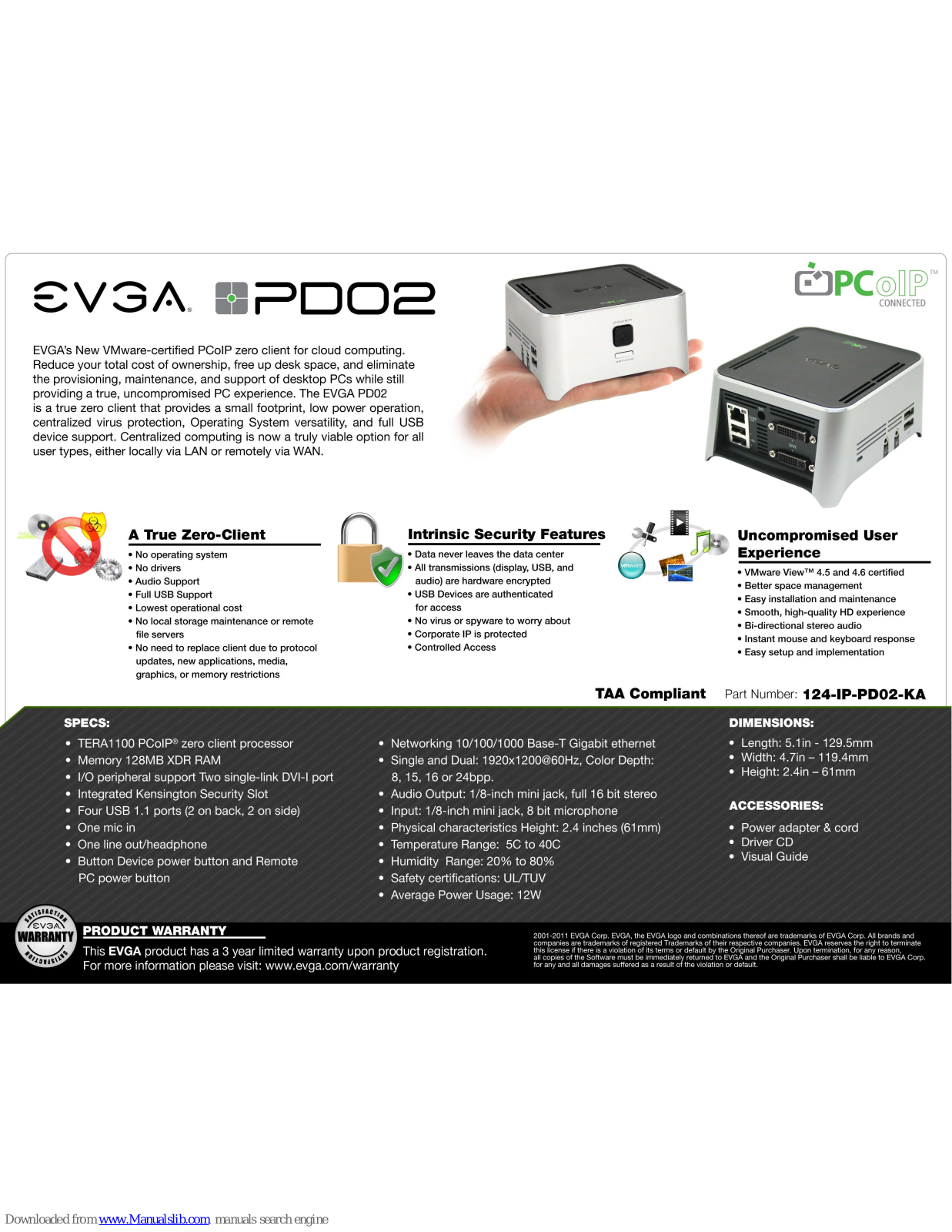 EVGA PD02 PCoIP Zero Client TAA Compliant Specification - ManualMachine.com