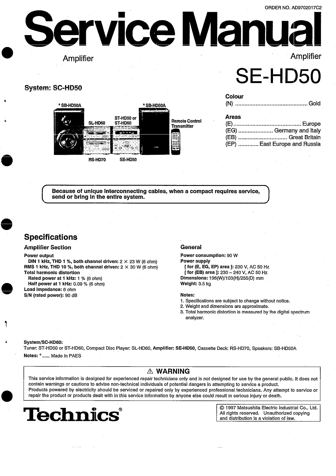 Technics SEHD-50 Service manual