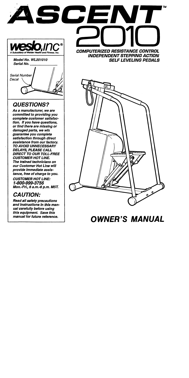 Weslo WL201010 Owner's Manual