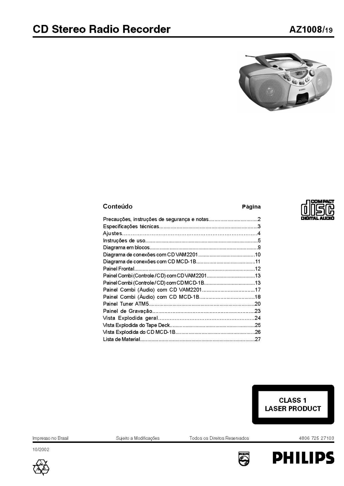 Philips AZ-1008 Service manual