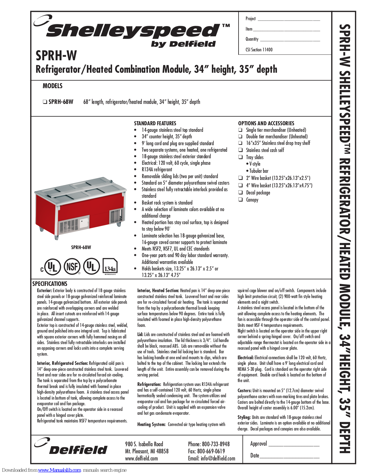 Delfield Shelleyspeed SPRH-68W Specifications