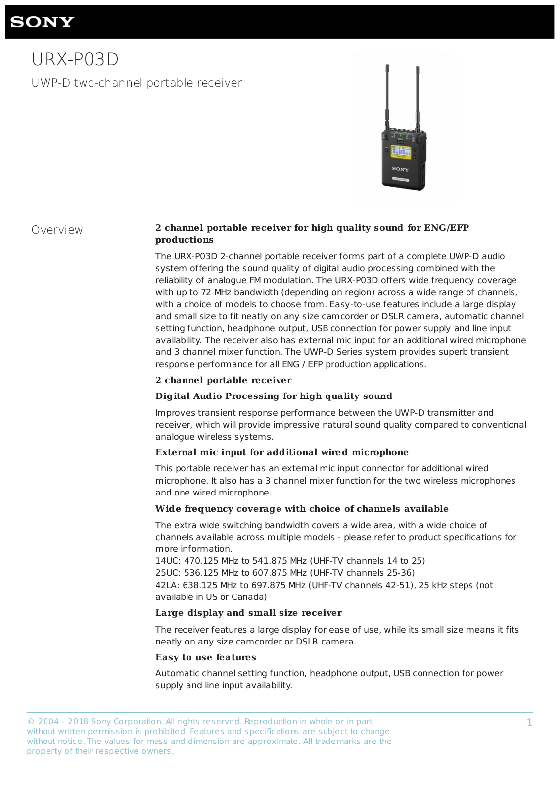 Sony URX-P03D Datasheet