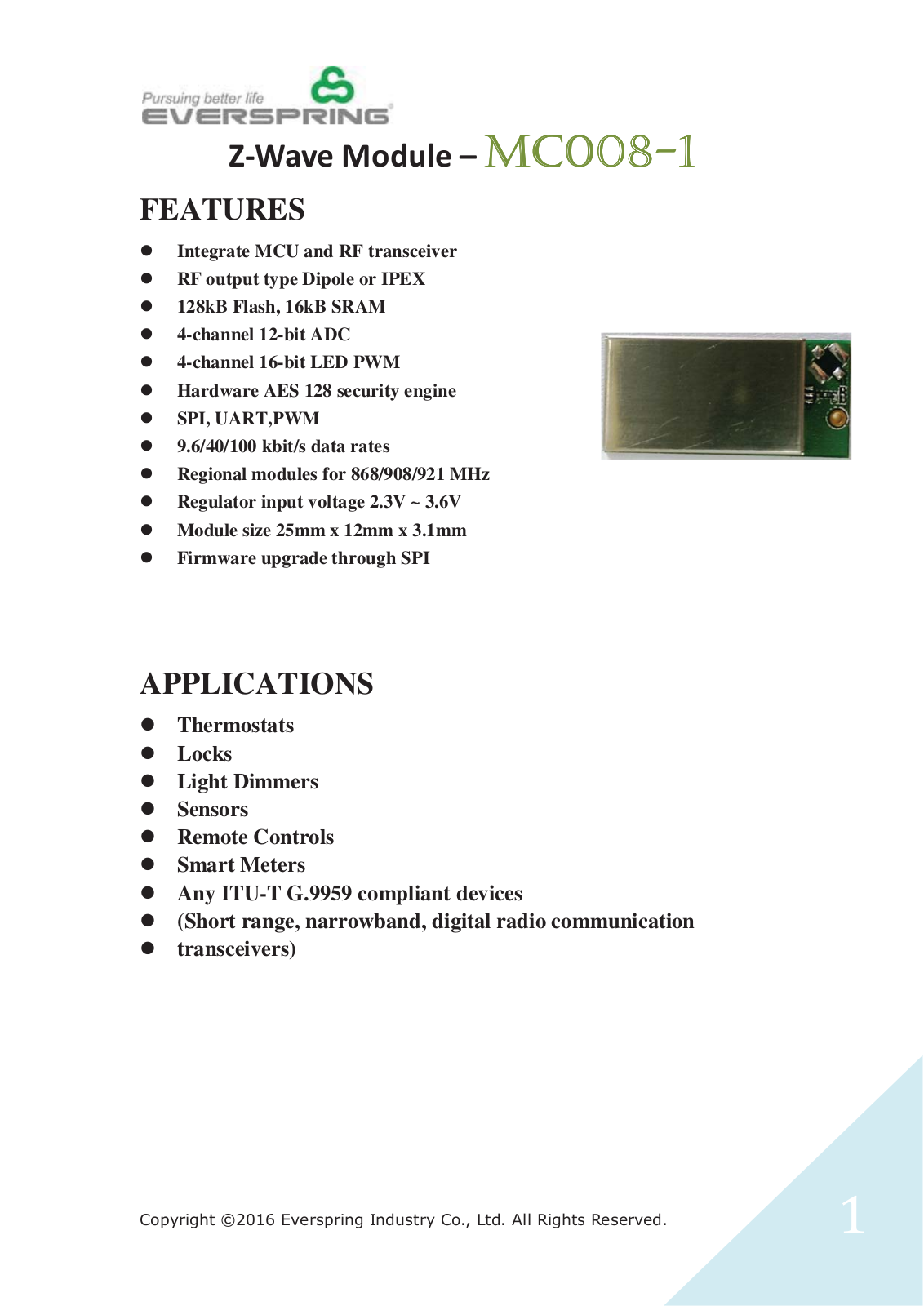 Everspring Industry Co MC008 User Manual