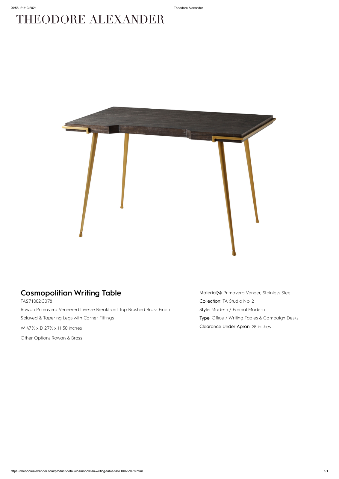 Theodore Alexander FPLJ3145 Specifications - ManualMachine.com