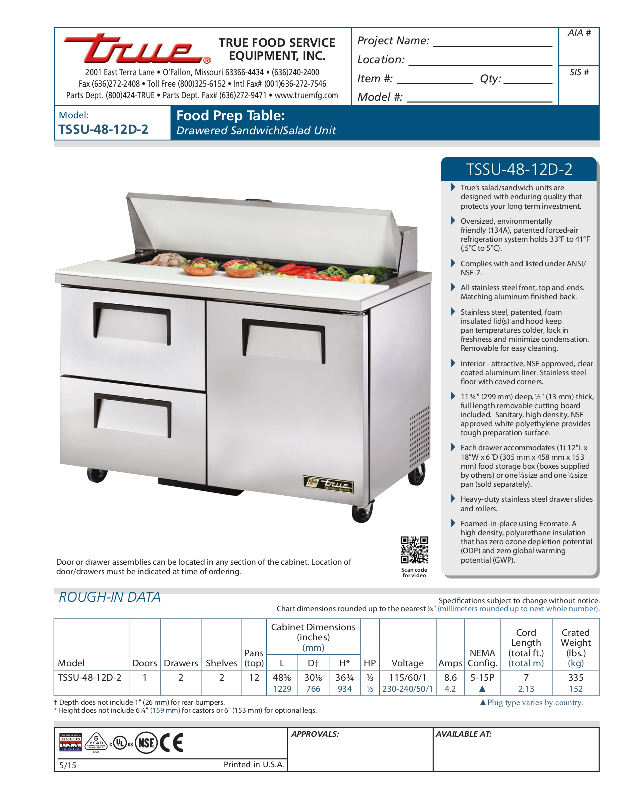 True TSSU-48-12D-2 User Manual