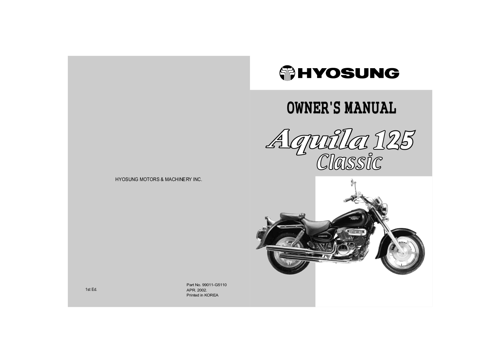 Hyosung Aquila 125 2002 Owner's manual