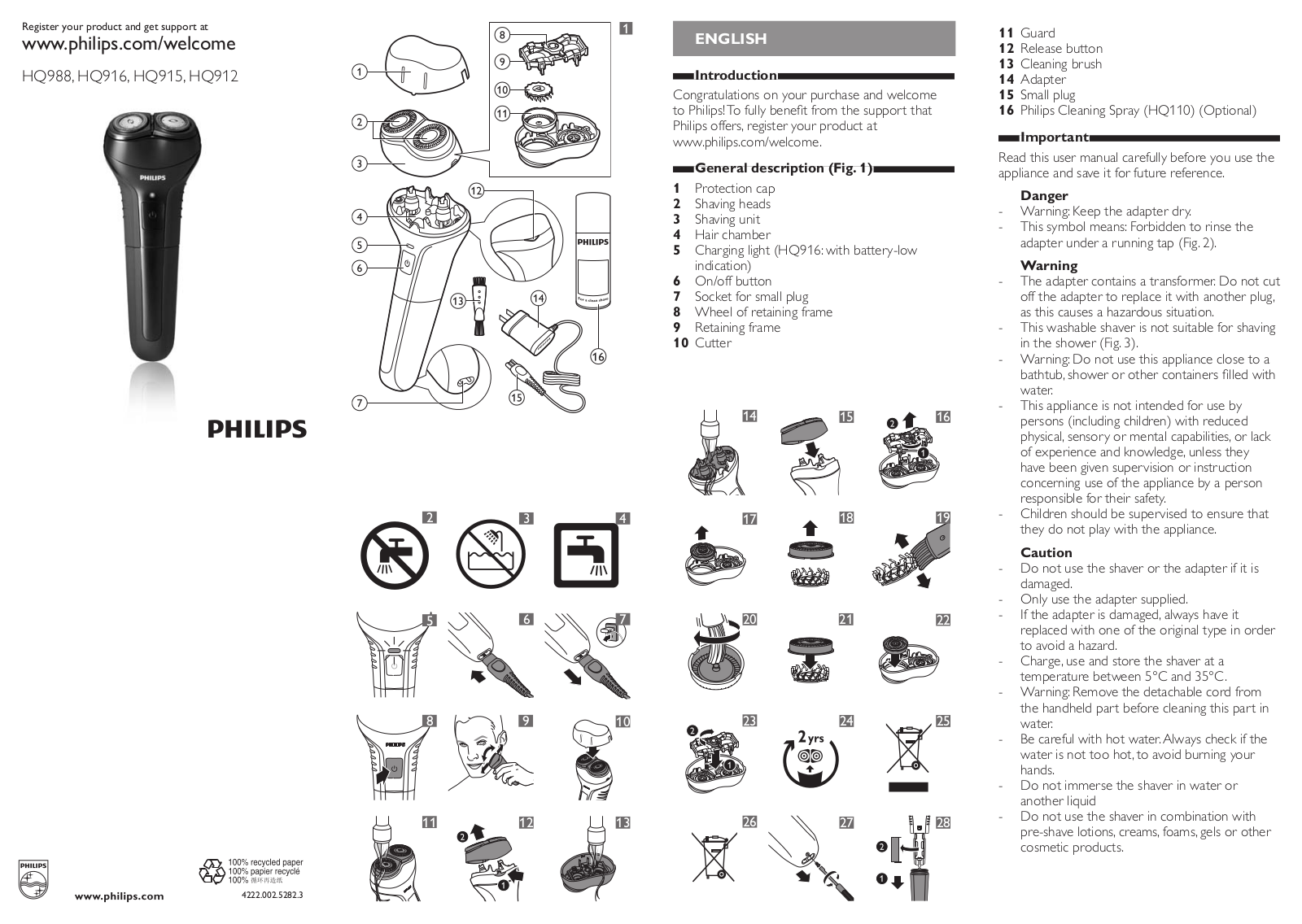 Philips HQ988, HQ916, HQ915, HQ912 User Manual