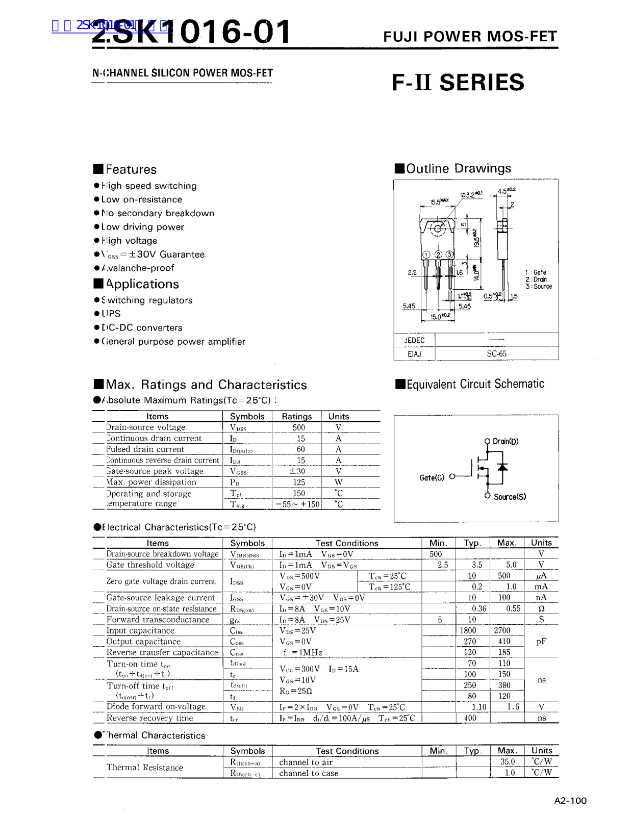 Fuji Electric 2SK1016-01 Service Manual