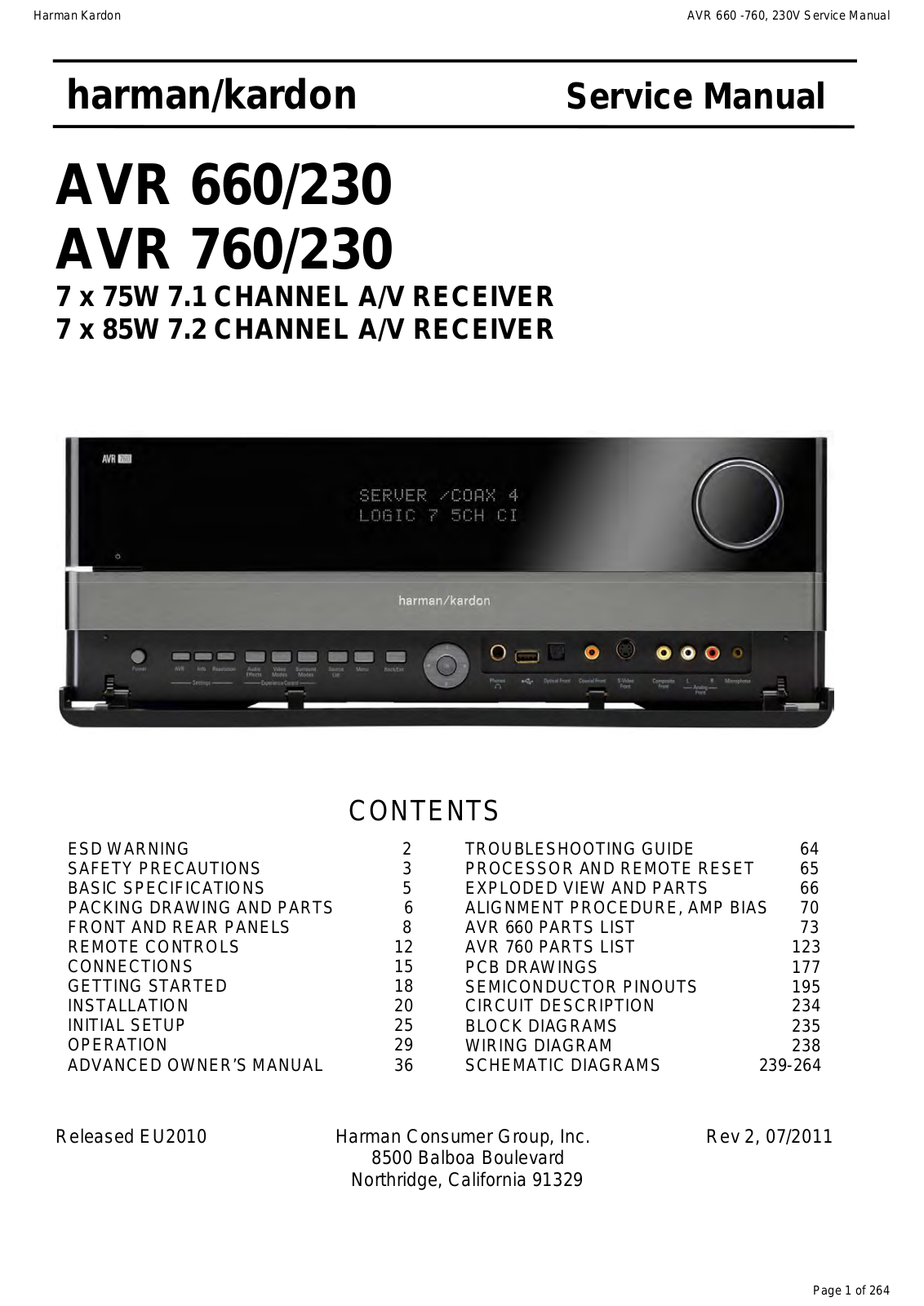 Harman Kardon AVR-760-230, AVR-660-230 Service Manual