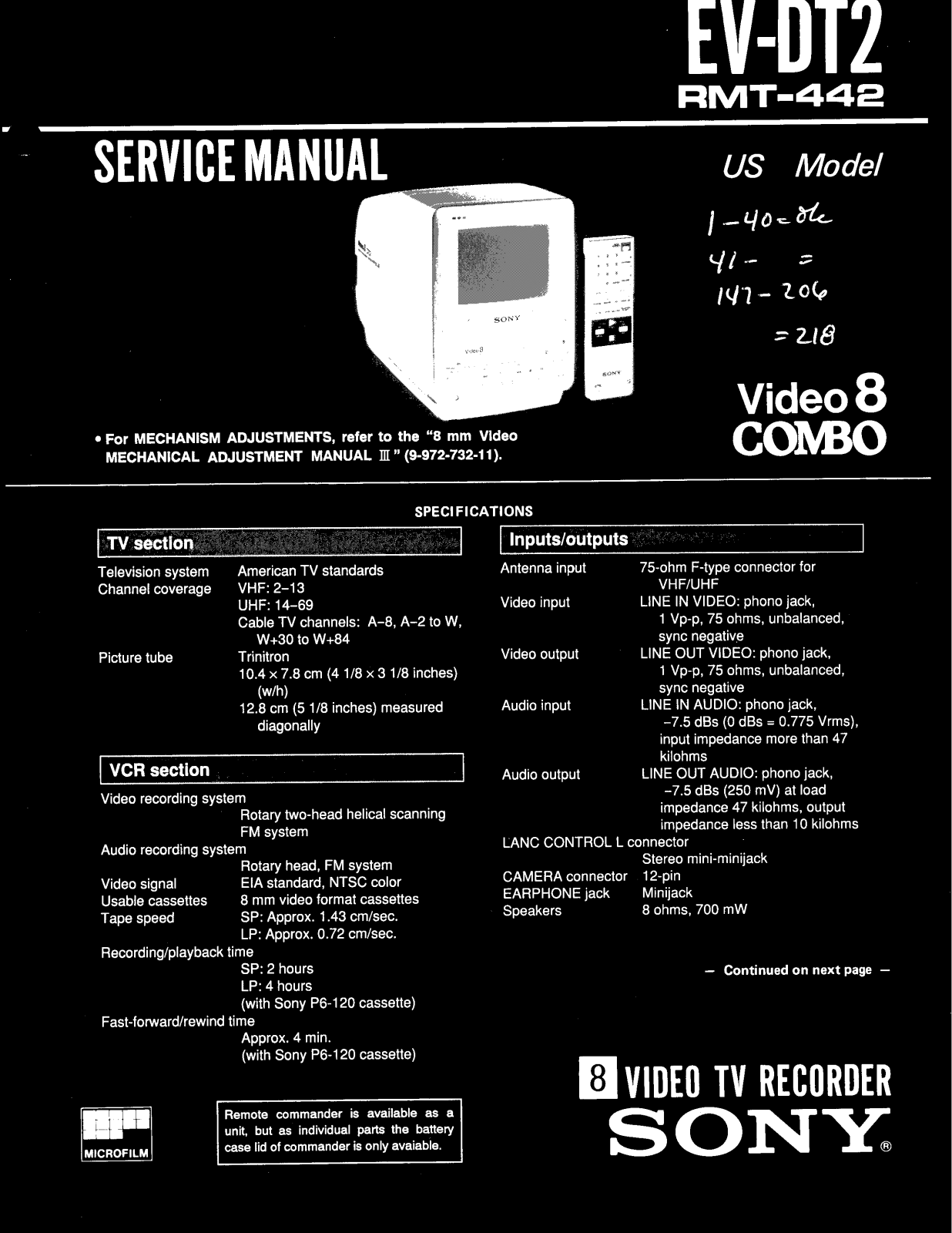 Sony EV – DT 2 Service Manual