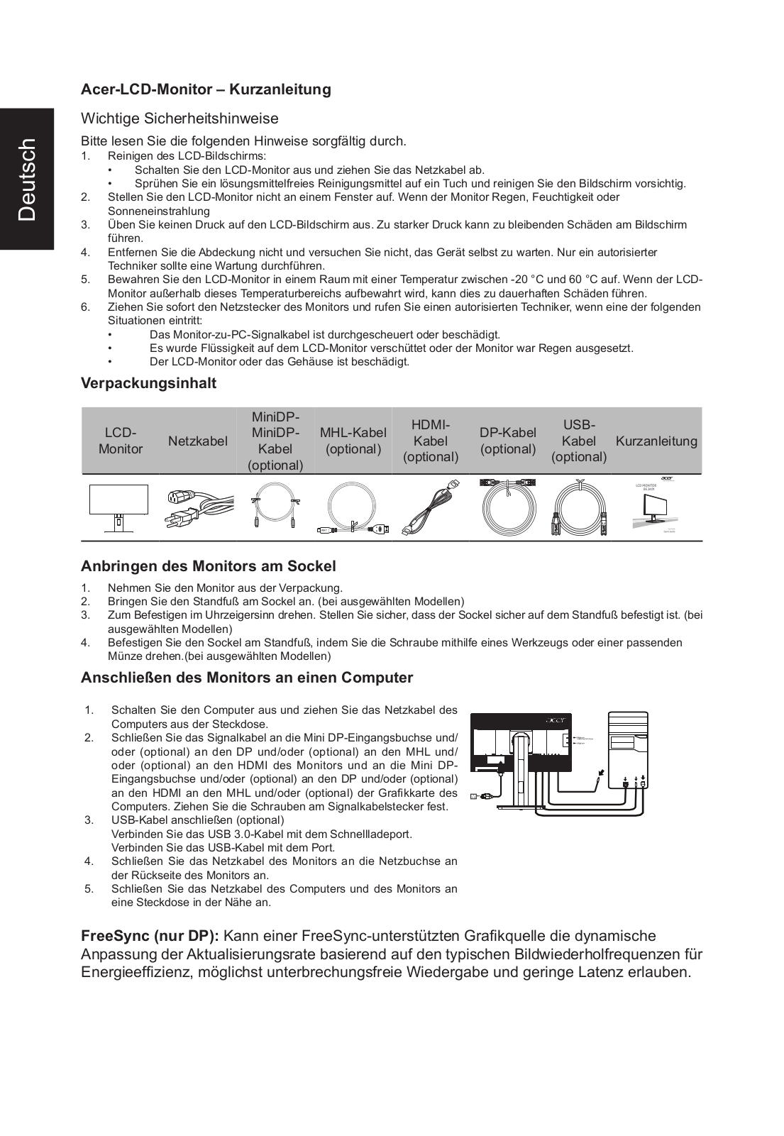 Acer BE240Ybmjjpprzx quick start Guide