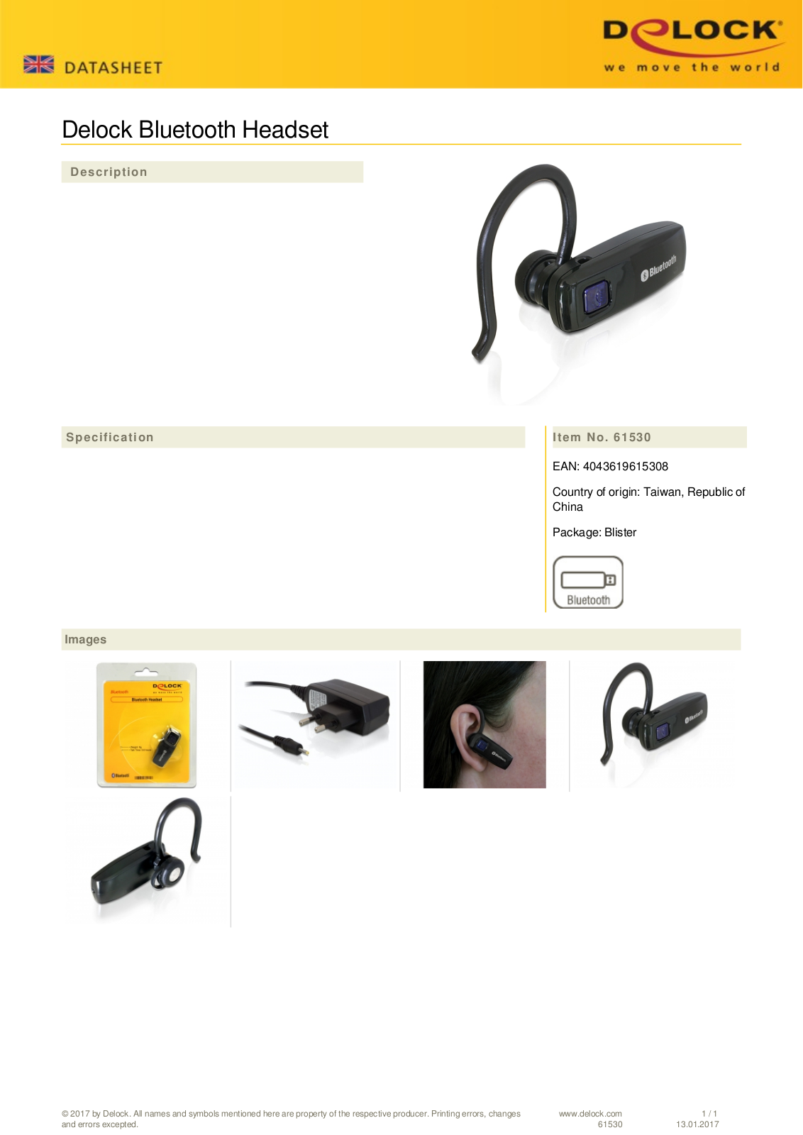 DeLOCK Bluetooth Headset User Manual