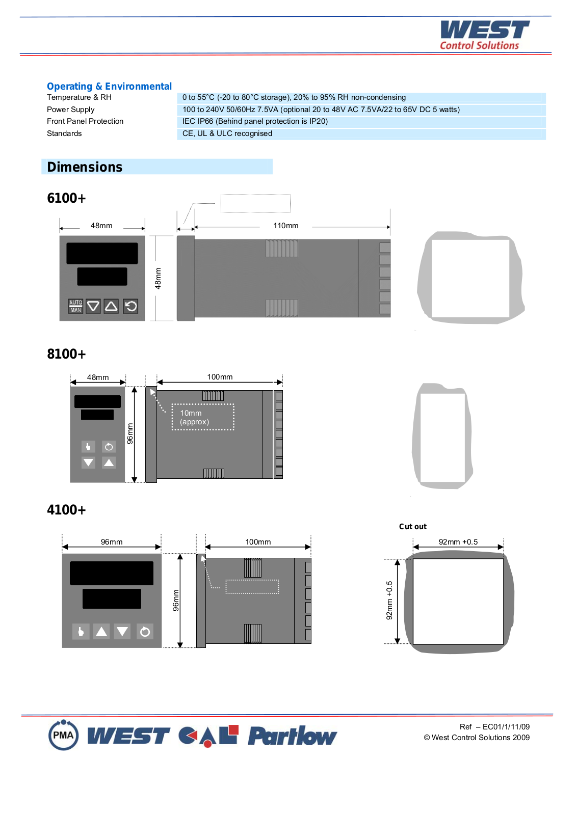 West Control Solutions 6100+, 8100+, 4100+ Dimensional Sheet