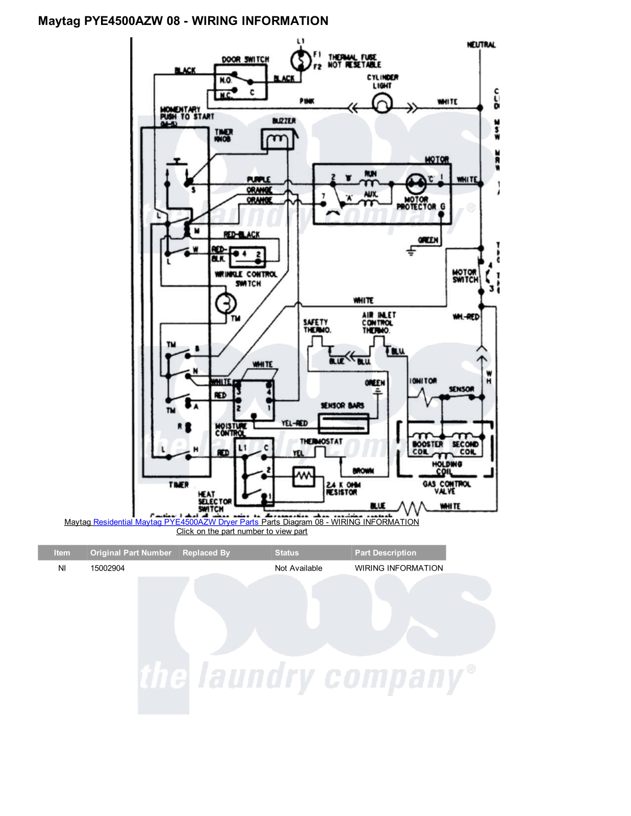 Maytag PYE4500AZW Parts Diagram