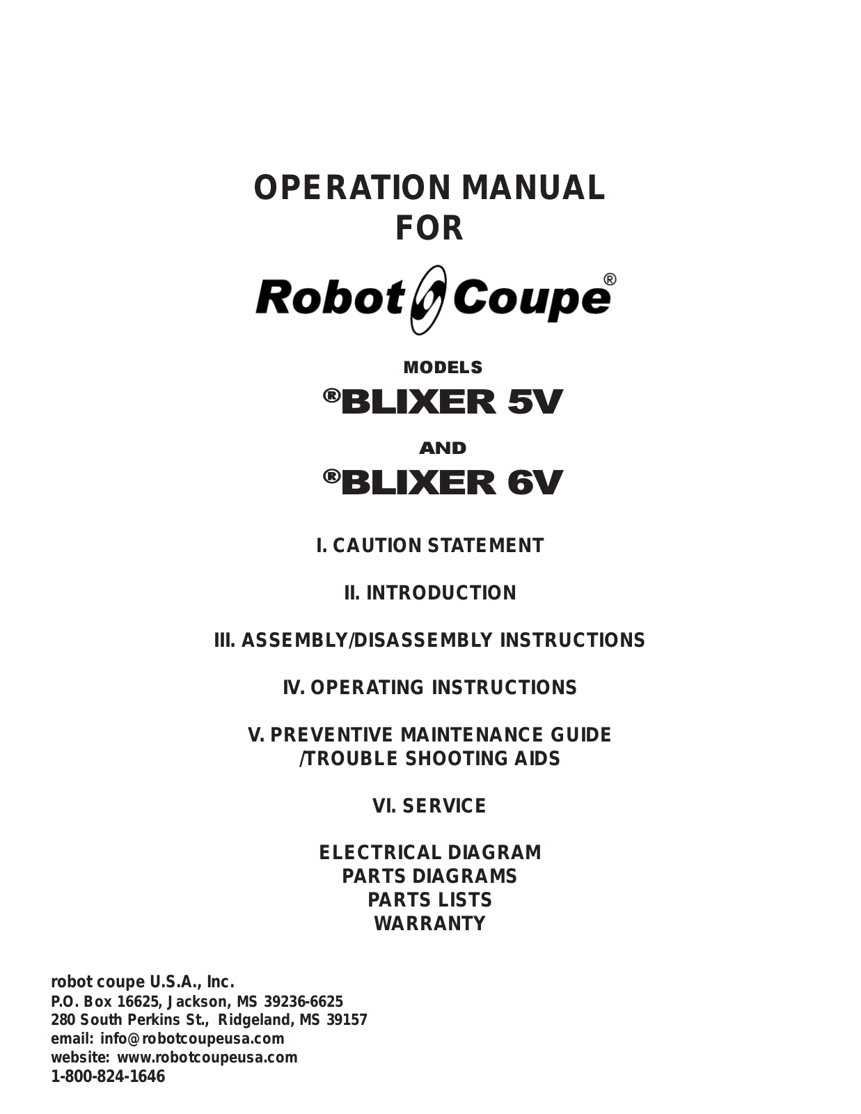 Robot Coupe Blixer 5V Parts List