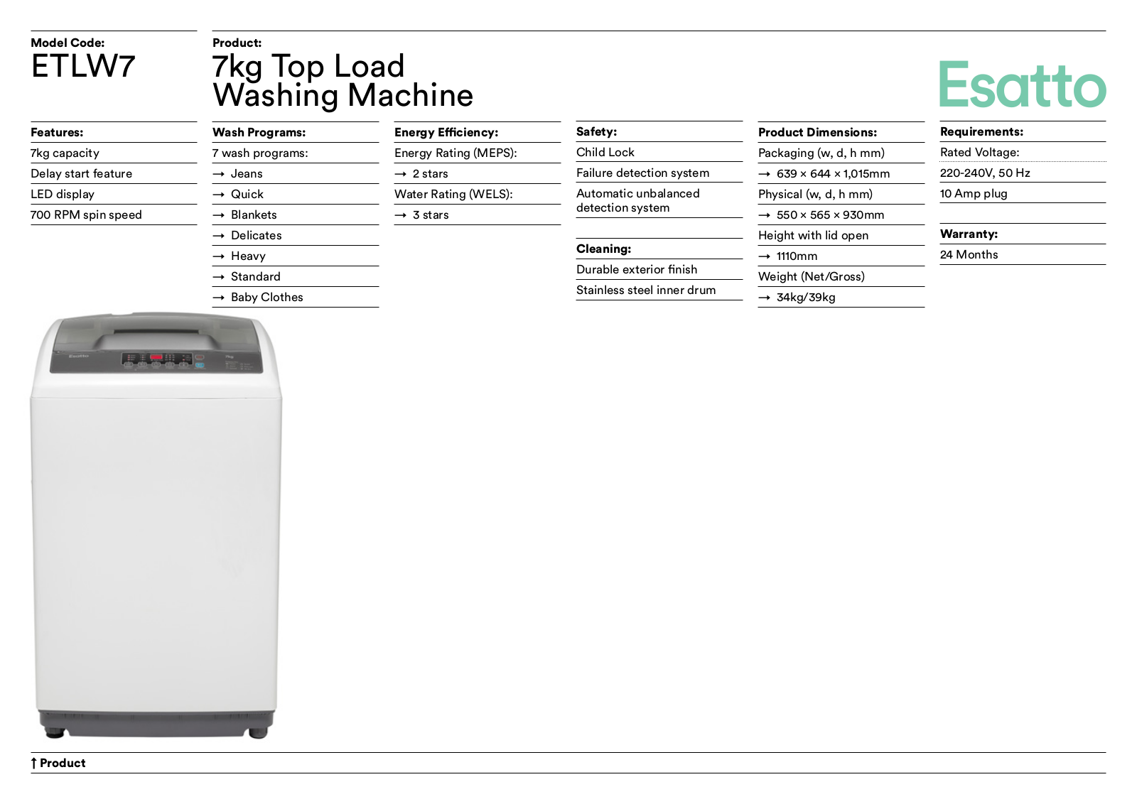 Esatto ETLW7 User Manual