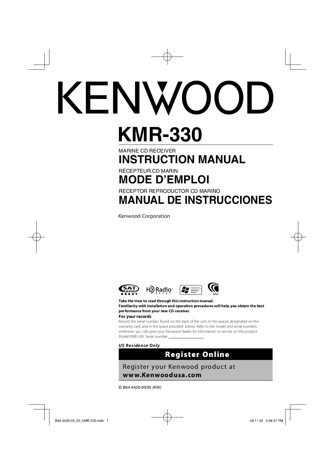 Kenwood KMR-330 User Manual