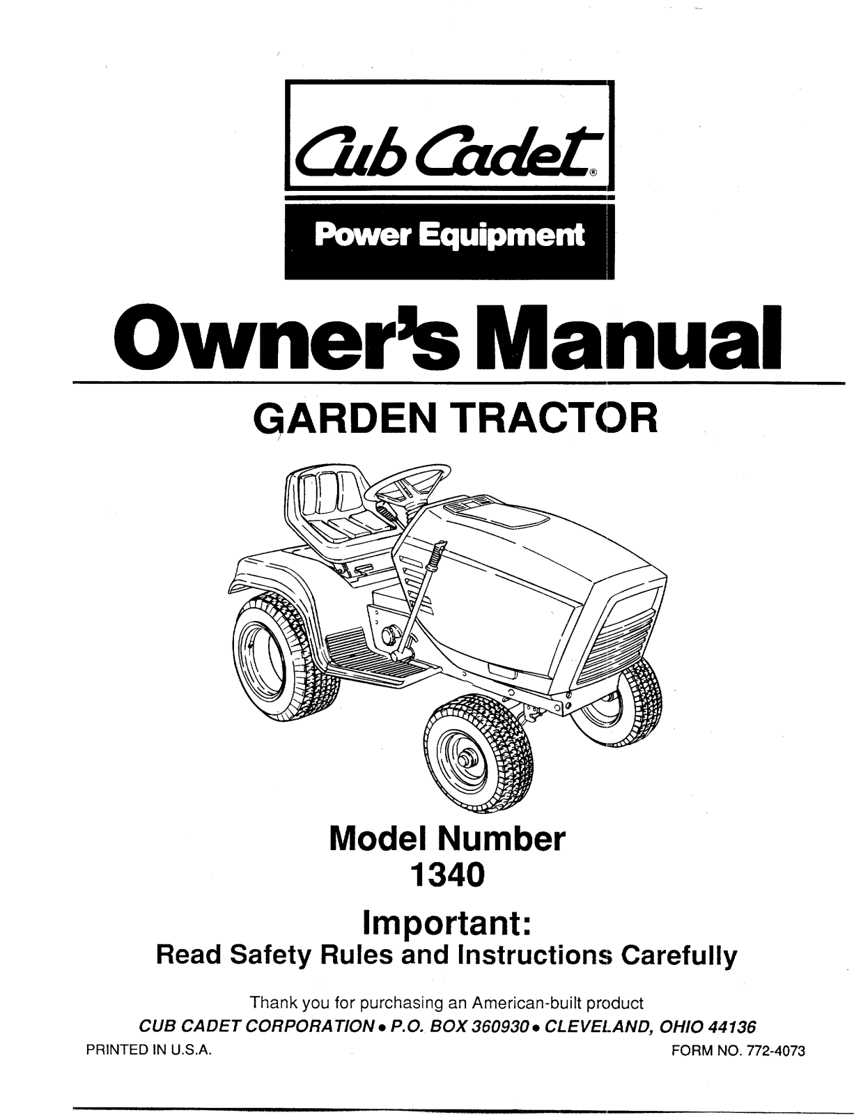 Cub Cadet 1340 User Manual